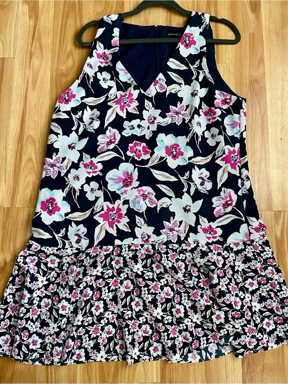 Banana Republic Navy Floral Dress with Pink & Light Blue Accents